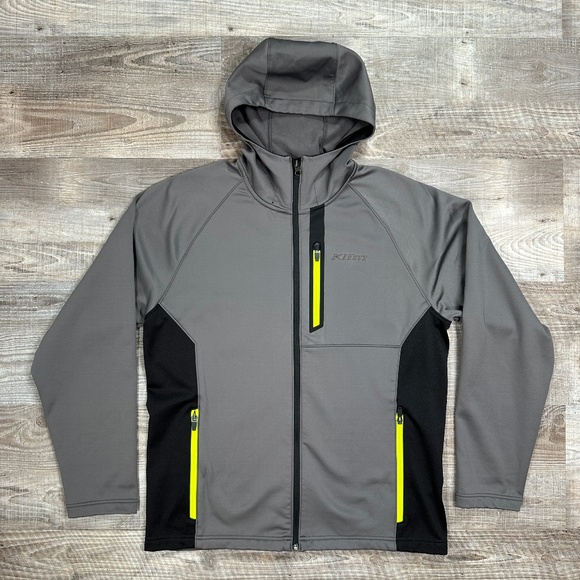Klim Jacket Mens Large Gray Hooded Hoodie Full Zip Outdoor Pockets Flee - Picture 1 of 12